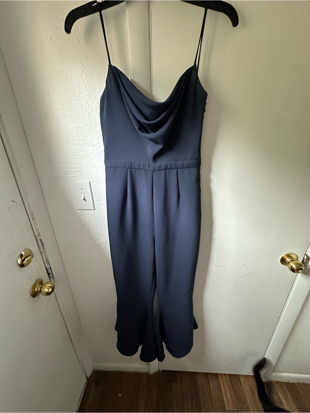 Likely Navy Cowl‑Neck Spaghetti‑Strap Jumpsuit